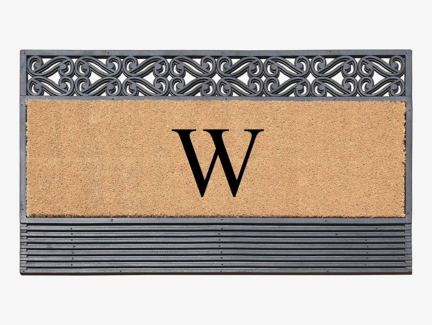 A1HC Natural Rubber & Coir 24x36 Monogrammed Doormat For Front Door, Anti-Shed Treated Durable Doormat for Outdoor Entrance, Heavy Duty, Low Profile, Easy to Clean, Long Lasting Front Porch Entry Rug
