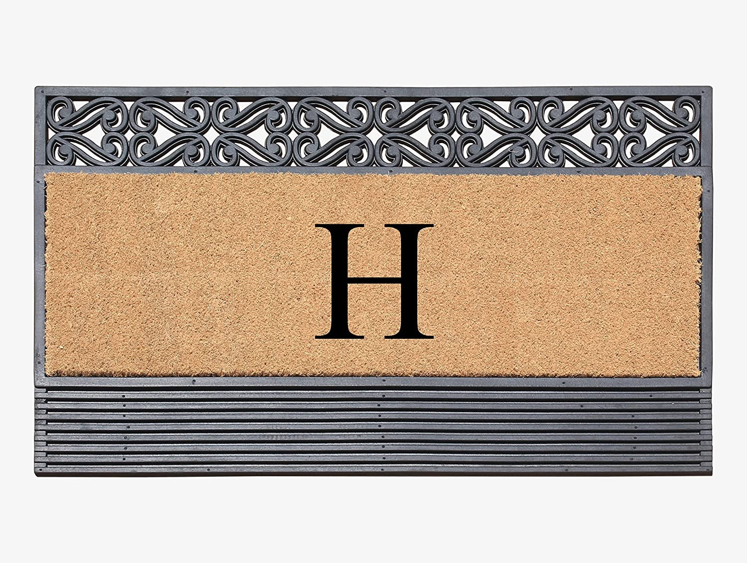 A1HC Natural Rubber & Coir 24x36 Monogrammed Doormat For Front Door, Anti-Shed Treated Durable Doormat for Outdoor Entrance, Heavy Duty, Low Profile, Easy to Clean, Long Lasting Front Porch Entry Rug
