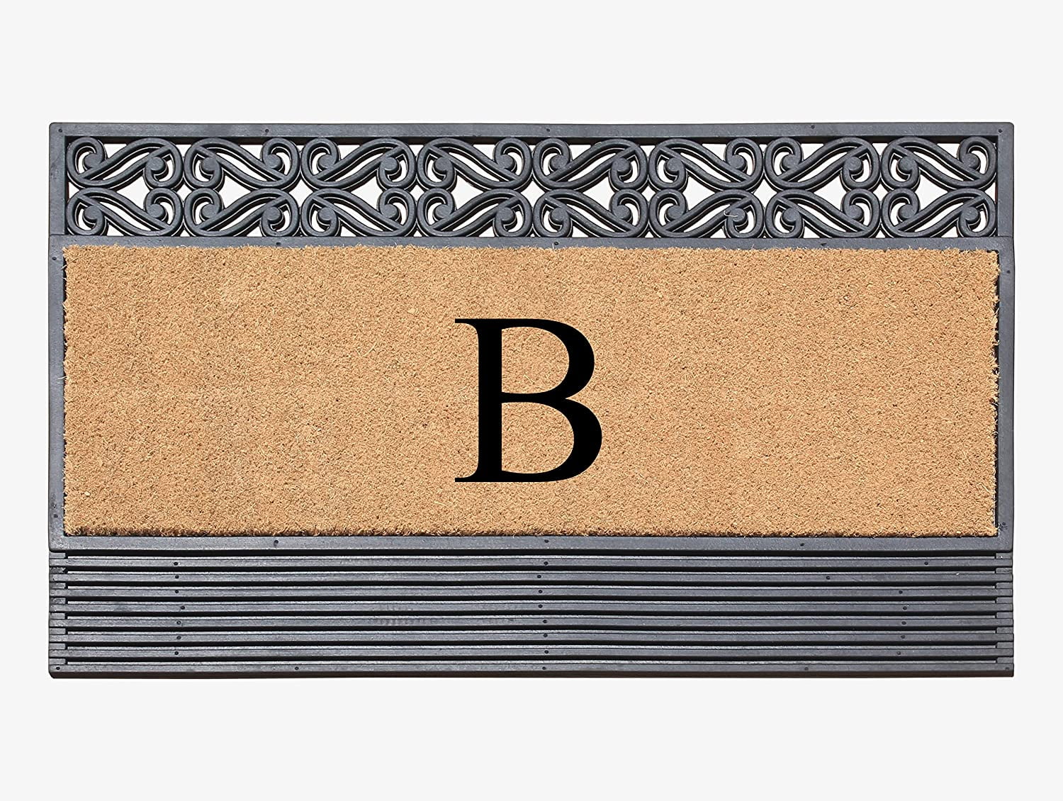 A1HC Natural Rubber & Coir 24x36 Monogrammed Doormat For Front Door, Anti-Shed Treated Durable Doormat for Outdoor Entrance, Heavy Duty, Low Profile, Easy to Clean, Long Lasting Front Porch Entry Rug