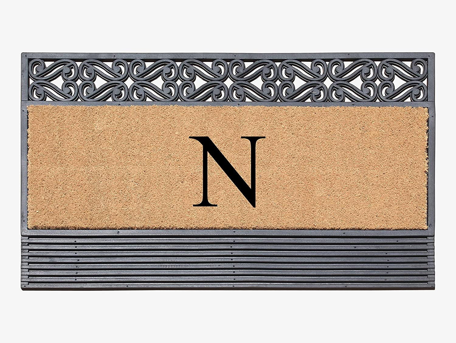 A1HC Natural Rubber & Coir 24x36 Monogrammed Doormat For Front Door, Anti-Shed Treated Durable Doormat for Outdoor Entrance, Heavy Duty, Low Profile, Easy to Clean, Long Lasting Front Porch Entry Rug