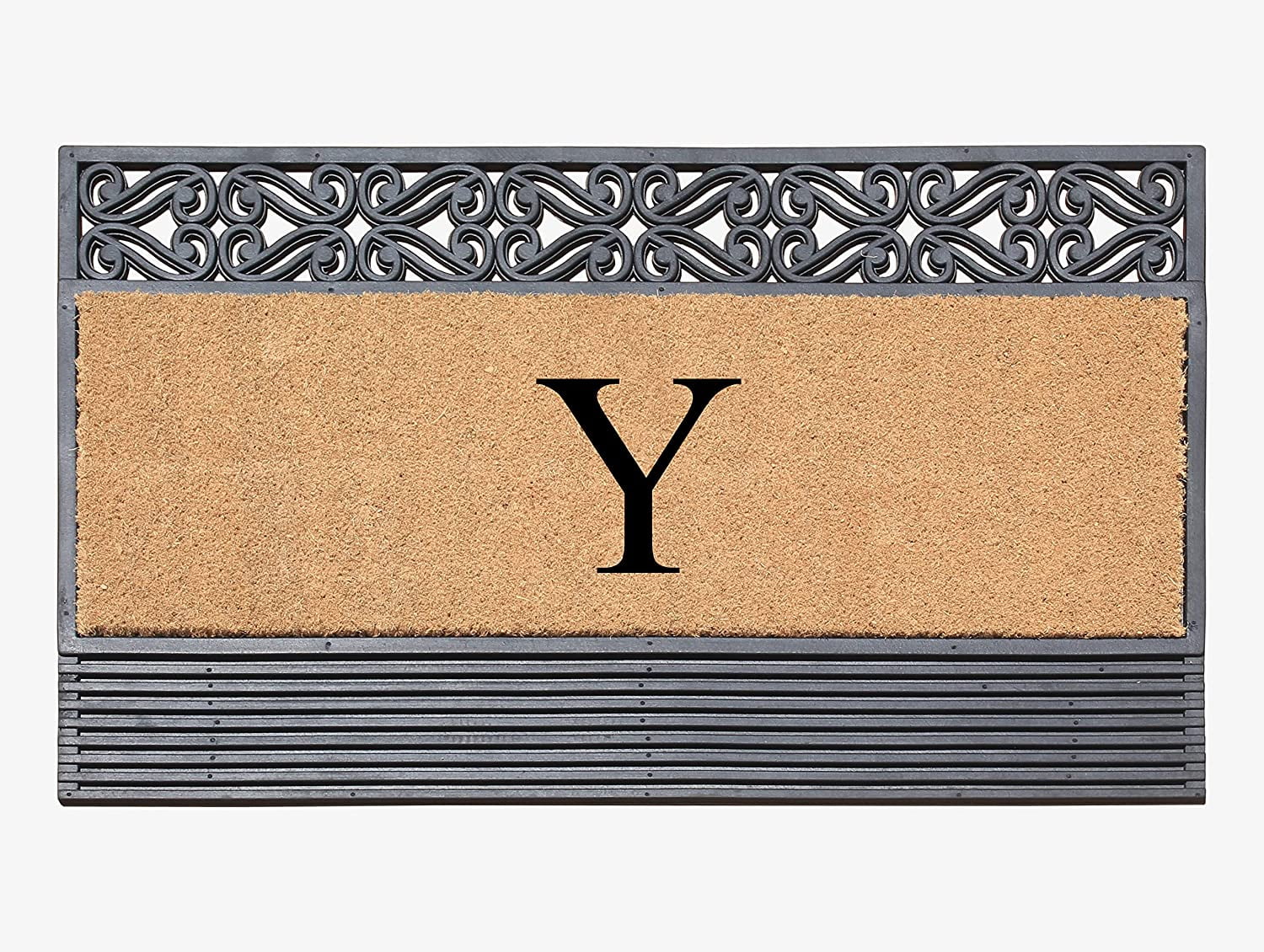 A1HC Natural Rubber & Coir 24x36 Monogrammed Doormat For Front Door, Anti-Shed Treated Durable Doormat for Outdoor Entrance, Heavy Duty, Low Profile, Easy to Clean, Long Lasting Front Porch Entry Rug