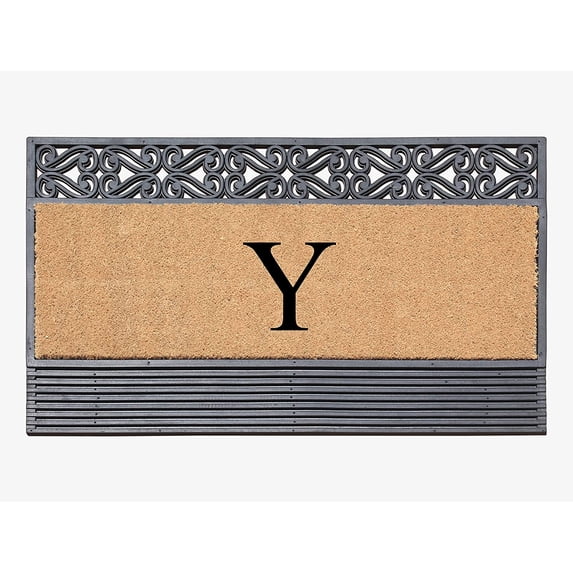 A1HC Natural Rubber & Coir 24x36 Monogrammed Doormat For Front Door, Anti-Shed Treated Durable Doormat for Outdoor Entrance, Heavy Duty, Low Profile, Easy to Clean, Long Lasting Front Porch Entry Rug