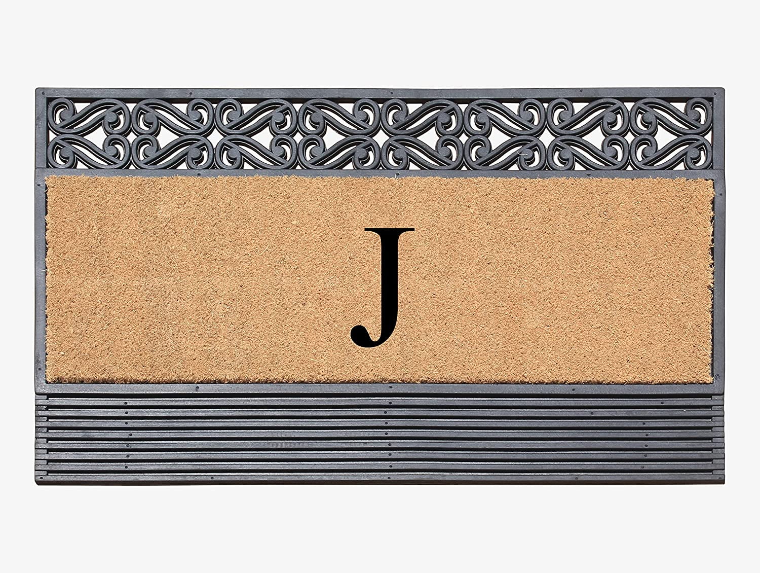 A1HC Natural Rubber & Coir 24x36 Monogrammed Doormat For Front Door, Anti-Shed Treated Durable Doormat for Outdoor Entrance, Heavy Duty, Low Profile, Easy to Clean, Long Lasting Front Porch Entry Rug