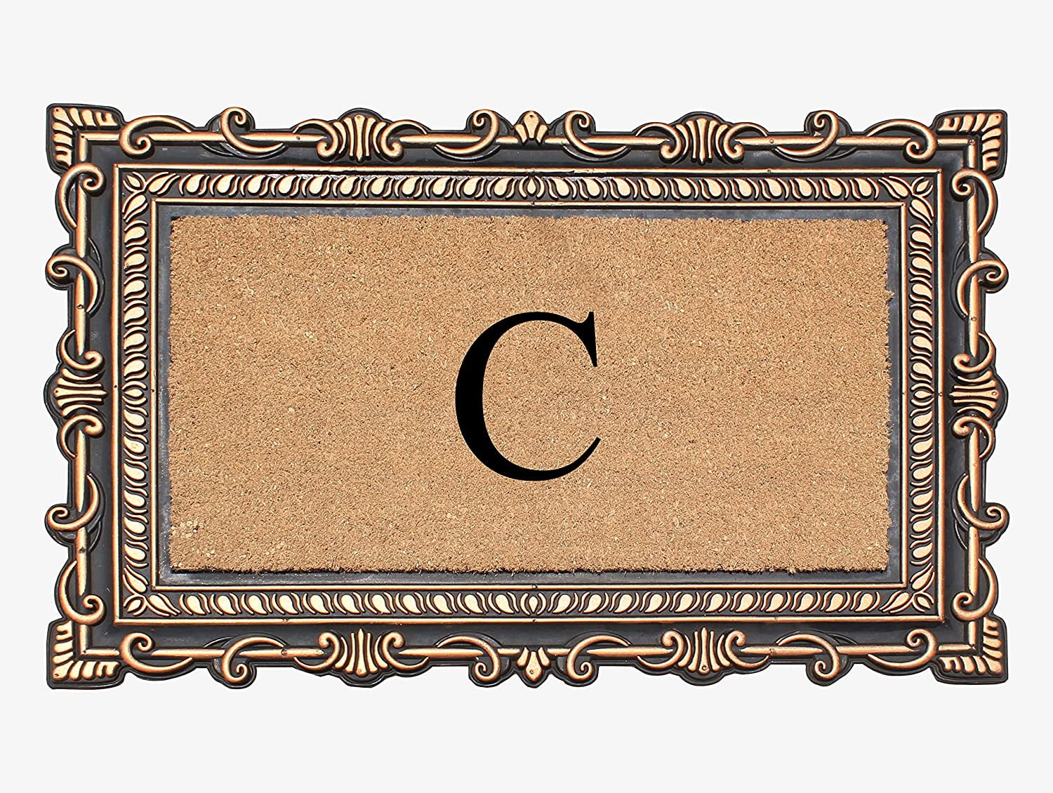 A1HC Natural Rubber & Coir 24x36 Monogrammed Doormat For Front Door, Anti-Shed Treated Durable Doormat for Outdoor Entrance, Heavy Duty, Low Profile, Easy to Clean, Long Lasting Front Porch Entry Rug