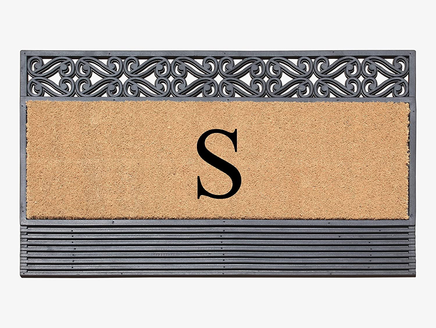 A1HC Natural Rubber & Coir 24x36 Monogrammed Doormat For Front Door, Anti-Shed Treated Durable Doormat for Outdoor Entrance, Heavy Duty, Low Profile, Easy to Clean, Long Lasting Front Porch Entry Rug