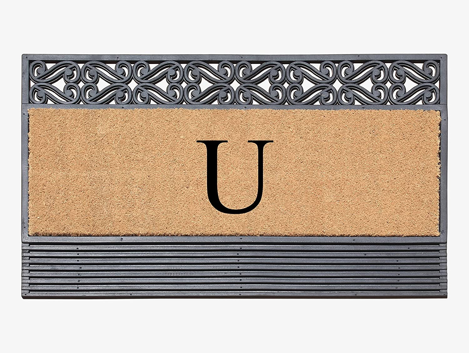 A1HC Natural Rubber & Coir 24x36 Monogrammed Doormat For Front Door, Anti-Shed Treated Durable Doormat for Outdoor Entrance, Heavy Duty, Low Profile, Easy to Clean, Long Lasting Front Porch Entry Rug