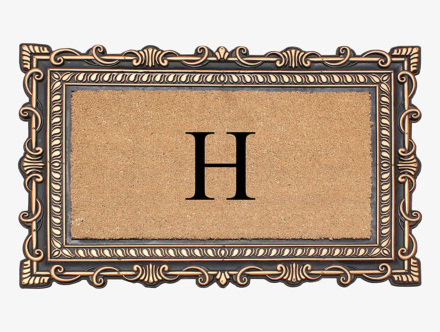 A1HC Natural Rubber & Coir 24x36 Monogrammed Doormat For Front Door, Anti-Shed Treated Durable Doormat for Outdoor Entrance, Heavy Duty, Low Profile, Easy to Clean, Long Lasting Front Porch Entry Rug