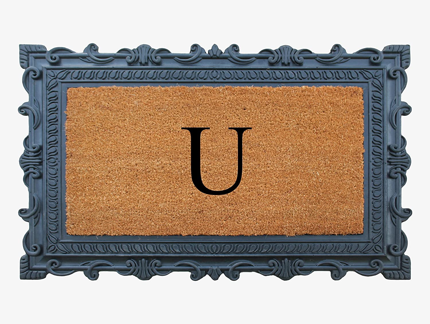 A1HC Natural Rubber & Coir 24x36 Monogrammed Doormat For Front Door, Anti-Shed Treated Durable Doormat for Outdoor Entrance, Heavy Duty, Low Profile, Easy to Clean, Long Lasting Front Porch Entry Rug