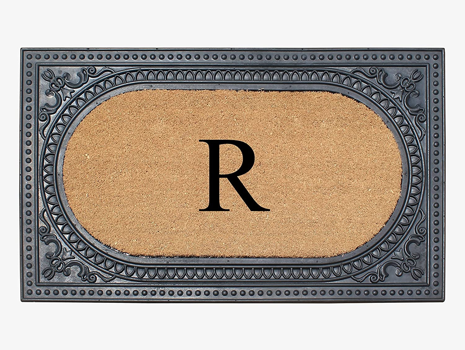 A1HC Natural Rubber & Coir 24x39 Monogrammed Doormat For Front Door, Anti-Shed Treated Durable Doormat for Outdoor Entrance, Heavy Duty, Low Profile, Easy to Clean, Long Lasting Front Porch Entry Rug