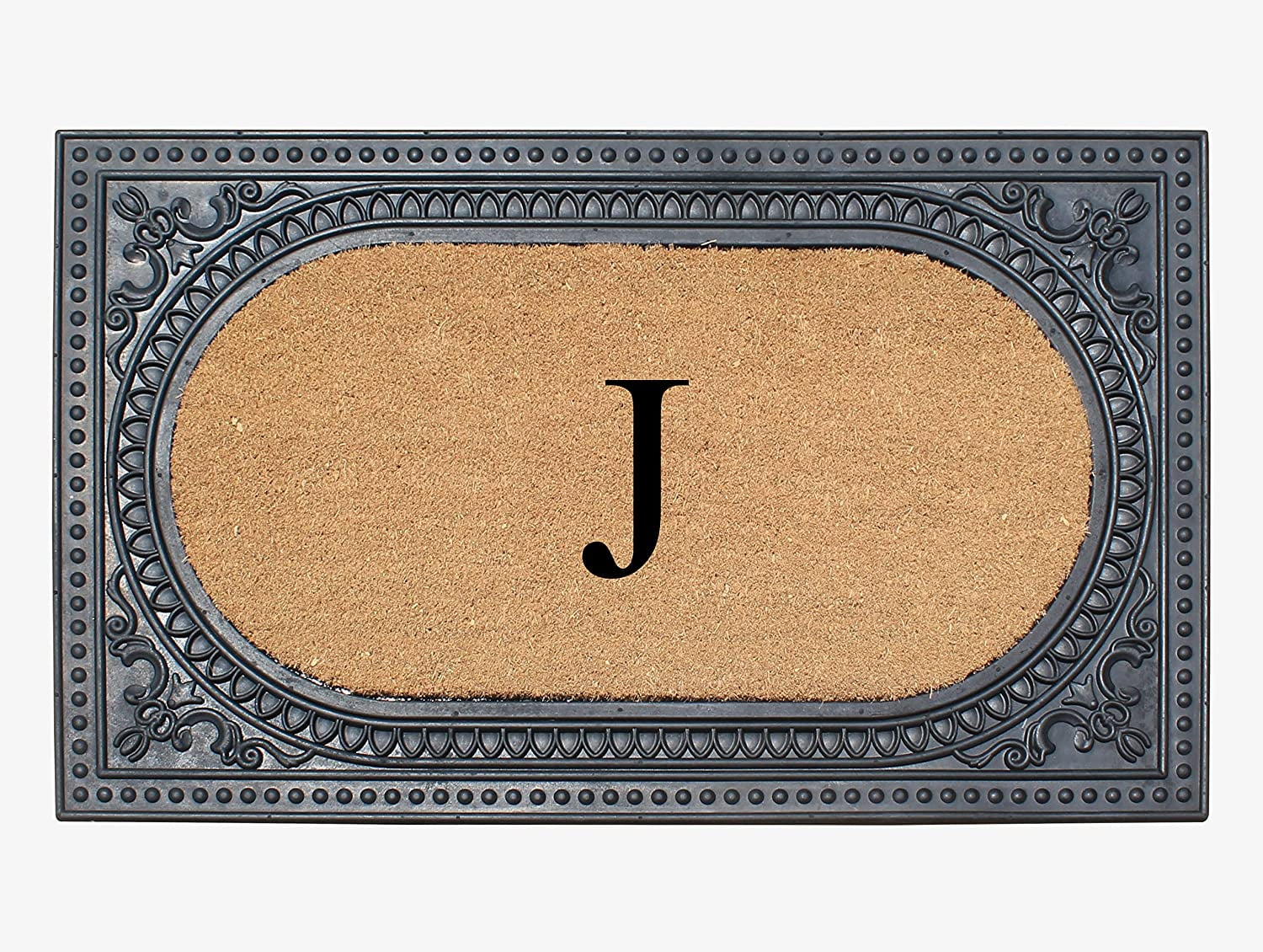 A1HC Natural Rubber & Coir 24x39 Monogrammed Doormat For Front Door, Anti-Shed Treated Durable Doormat for Outdoor Entrance, Heavy Duty, Low Profile, Easy to Clean, Long Lasting Front Porch Entry Rug