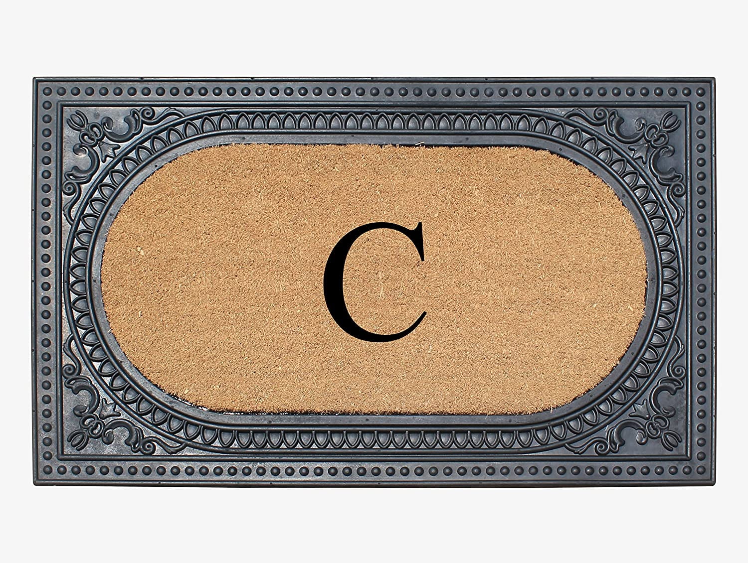 A1HC Natural Rubber & Coir 24x39 Monogrammed Doormat For Front Door, Anti-Shed Treated Durable Doormat for Outdoor Entrance, Heavy Duty, Low Profile, Easy to Clean, Long Lasting Front Porch Entry Rug