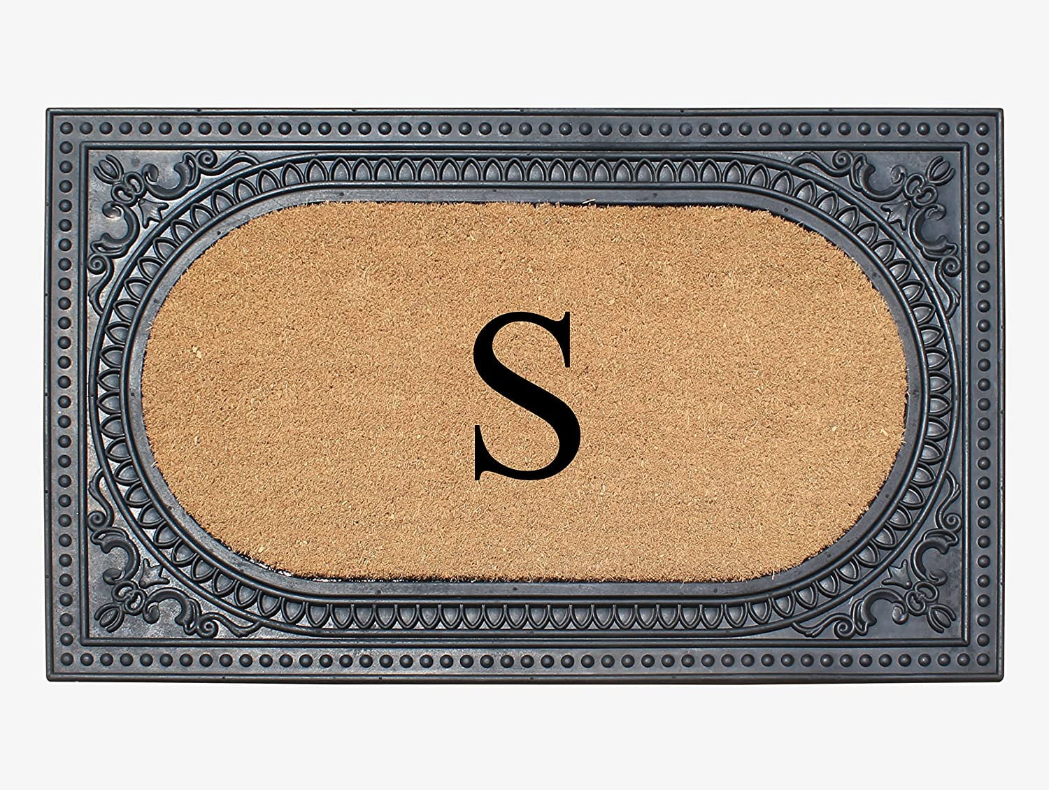A1HC Natural Rubber & Coir 24x39 Monogrammed Doormat For Front Door, Anti-Shed Treated Durable Doormat for Outdoor Entrance, Heavy Duty, Low Profile, Easy to Clean, Long Lasting Front Porch Entry Rug