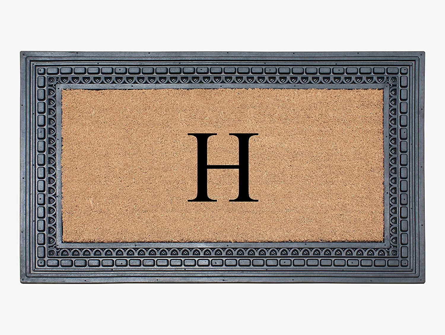 A1HC Natural Rubber & Coir 24x39 Monogrammed Doormat For Front Door, Anti-Shed Treated Durable Doormat for Outdoor Entrance, Heavy Duty, Low Profile, Easy to Clean, Long Lasting Front Porch Entry Rug