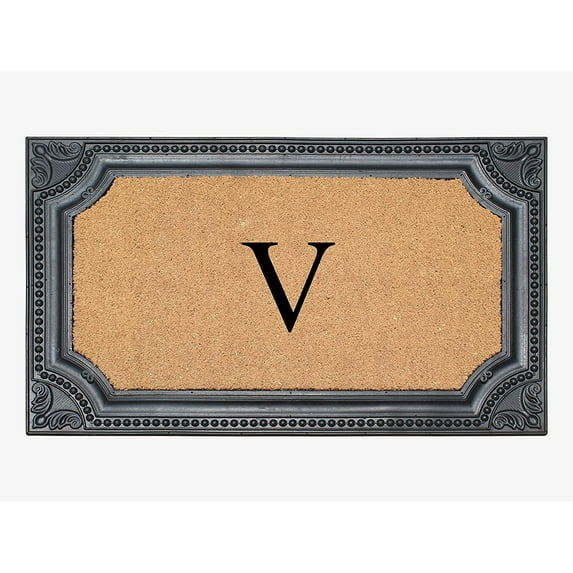 A1HC Natural Rubber & Coir 24x39 Monogrammed Doormat For Front Door, Anti-Shed Treated Durable Doormat for Outdoor Entrance, Heavy Duty, Low Profile, Easy to Clean, Long Lasting Front Porch Entry Rug
