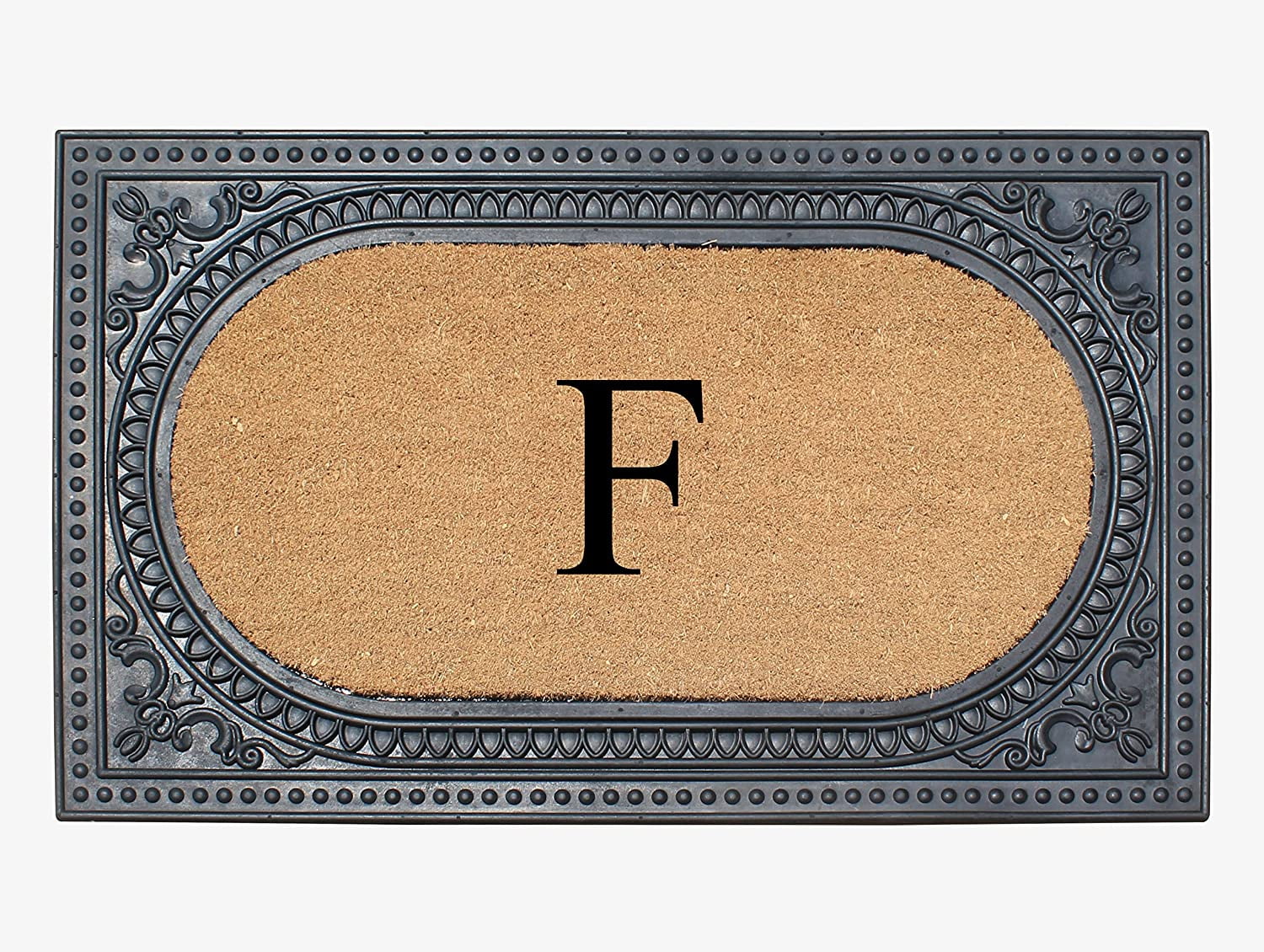 A1HC Natural Rubber & Coir 24x39 Monogrammed Doormat For Front Door, Anti-Shed Treated Durable Doormat for Outdoor Entrance, Heavy Duty, Low Profile, Easy to Clean, Long Lasting Front Porch Entry Rug