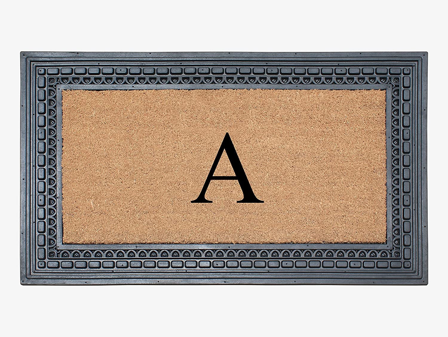 A1HC Natural Rubber & Coir 24x39 Monogrammed Doormat For Front Door, Anti-Shed Treated Durable Doormat for Outdoor Entrance, Heavy Duty, Low Profile, Easy to Clean, Long Lasting Front Porch Entry Rug