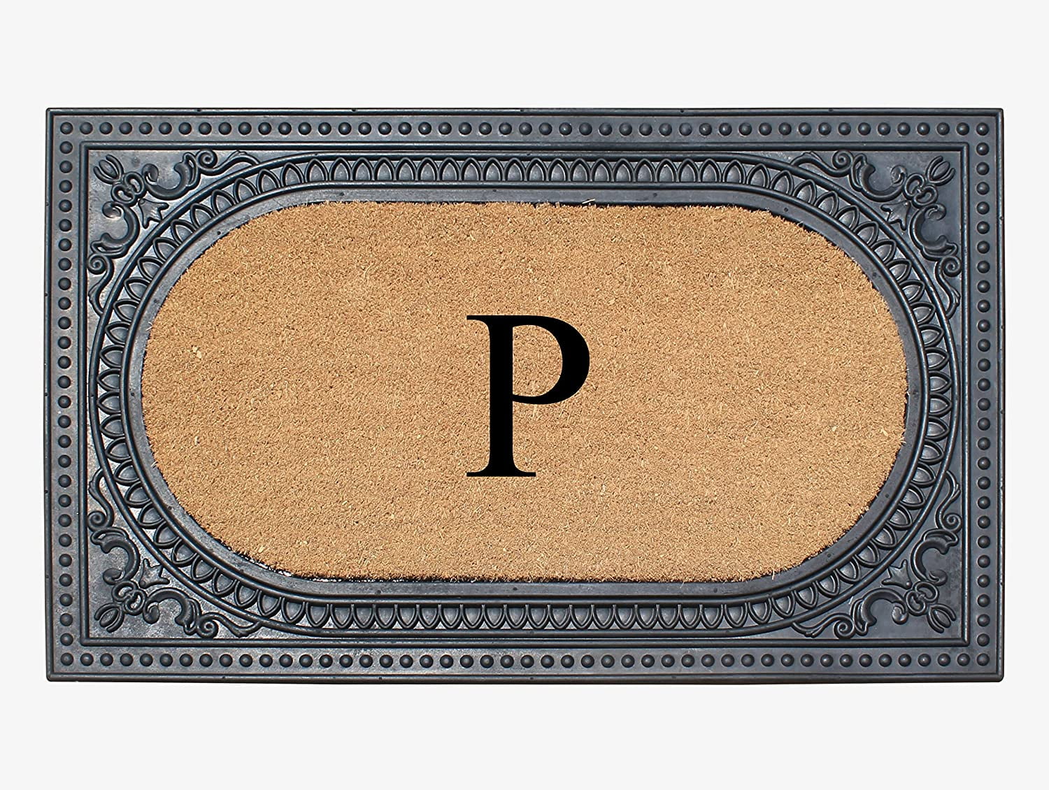 A1HC Natural Rubber & Coir 24x39 Monogrammed Doormat For Front Door, Anti-Shed Treated Durable Doormat for Outdoor Entrance, Heavy Duty, Low Profile, Easy to Clean, Long Lasting Front Porch Entry Rug