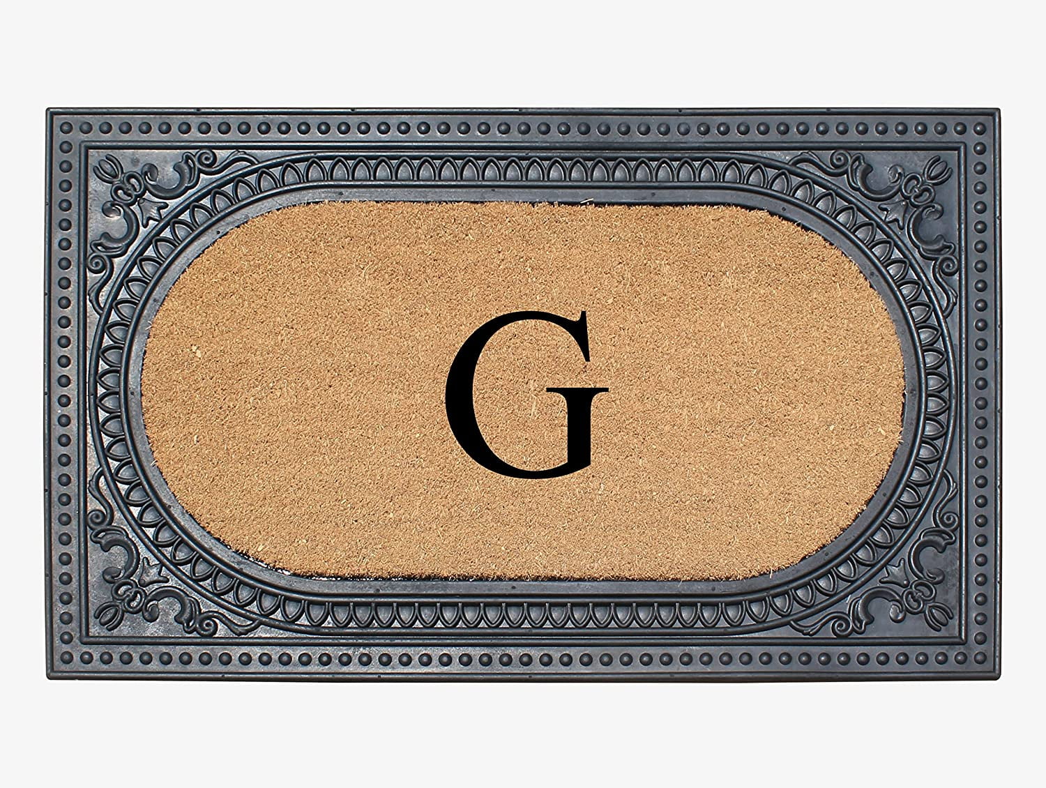 A1HC Natural Rubber & Coir 24x39 Monogrammed Doormat For Front Door, Anti-Shed Treated Durable Doormat for Outdoor Entrance, Heavy Duty, Low Profile, Easy to Clean, Long Lasting Front Porch Entry Rug
