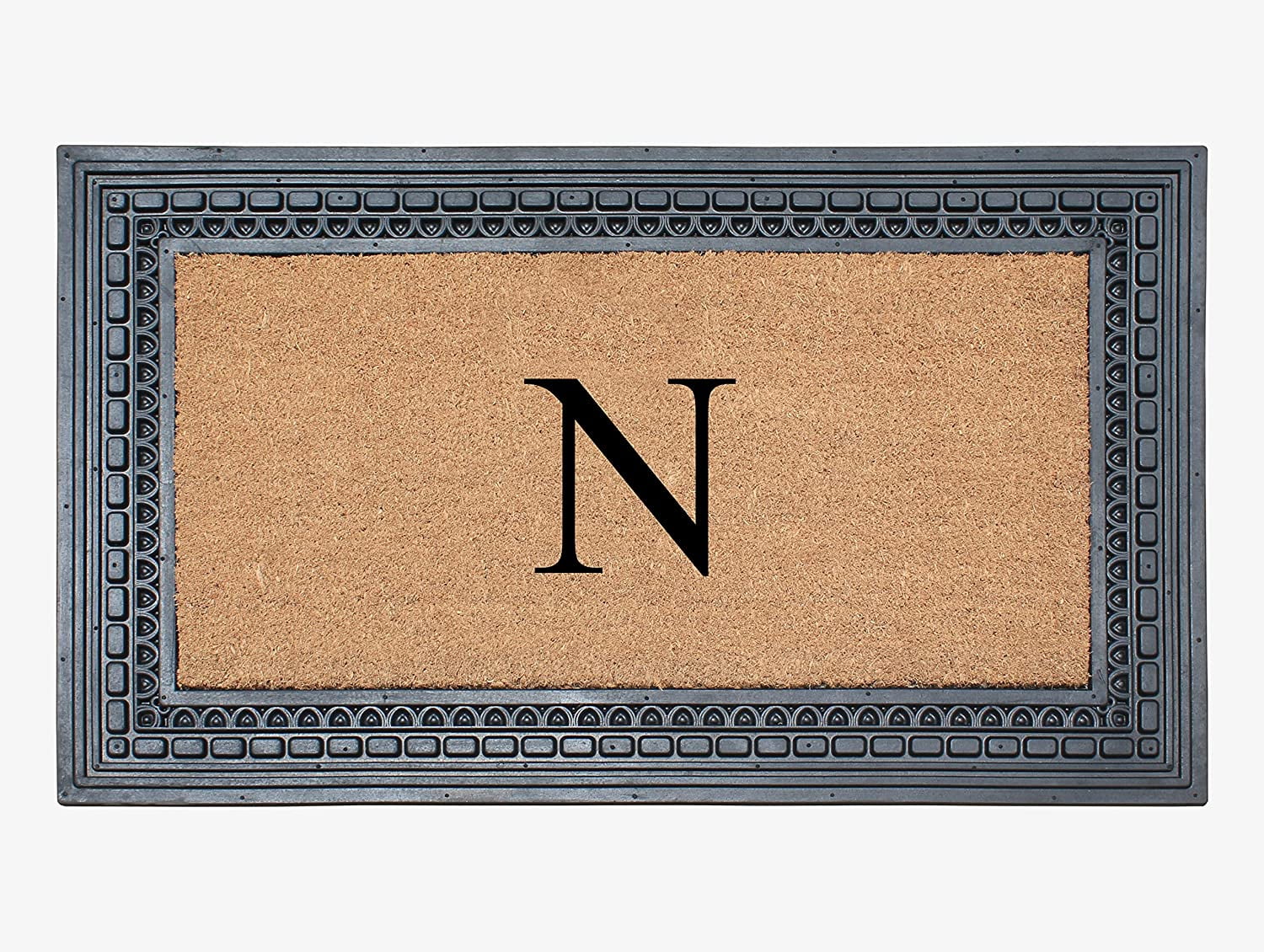 A1HC Natural Rubber & Coir 24x39 Monogrammed Doormat For Front Door, Anti-Shed Treated Durable Doormat for Outdoor Entrance, Heavy Duty, Low Profile, Easy to Clean, Long Lasting Front Porch Entry Rug