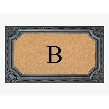 A1HC Natural Rubber & Coir 24x39 Monogrammed Doormat For Front Door, Anti-Shed Treated Durable Doormat for Outdoor Entrance, Heavy Duty, Low Profile, Easy to Clean, Long Lasting Front Porch Entry Rug