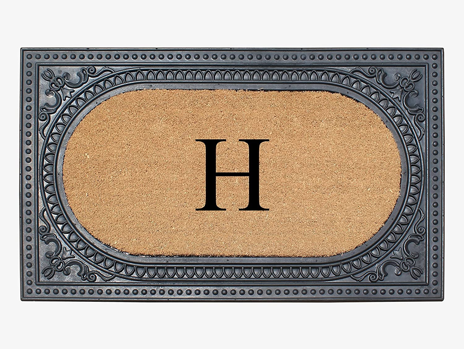 A1HC Natural Rubber & Coir 24x39 Monogrammed Doormat For Front Door, Anti-Shed Treated Durable Doormat for Outdoor Entrance, Heavy Duty, Low Profile, Easy to Clean, Long Lasting Front Porch Entry Rug