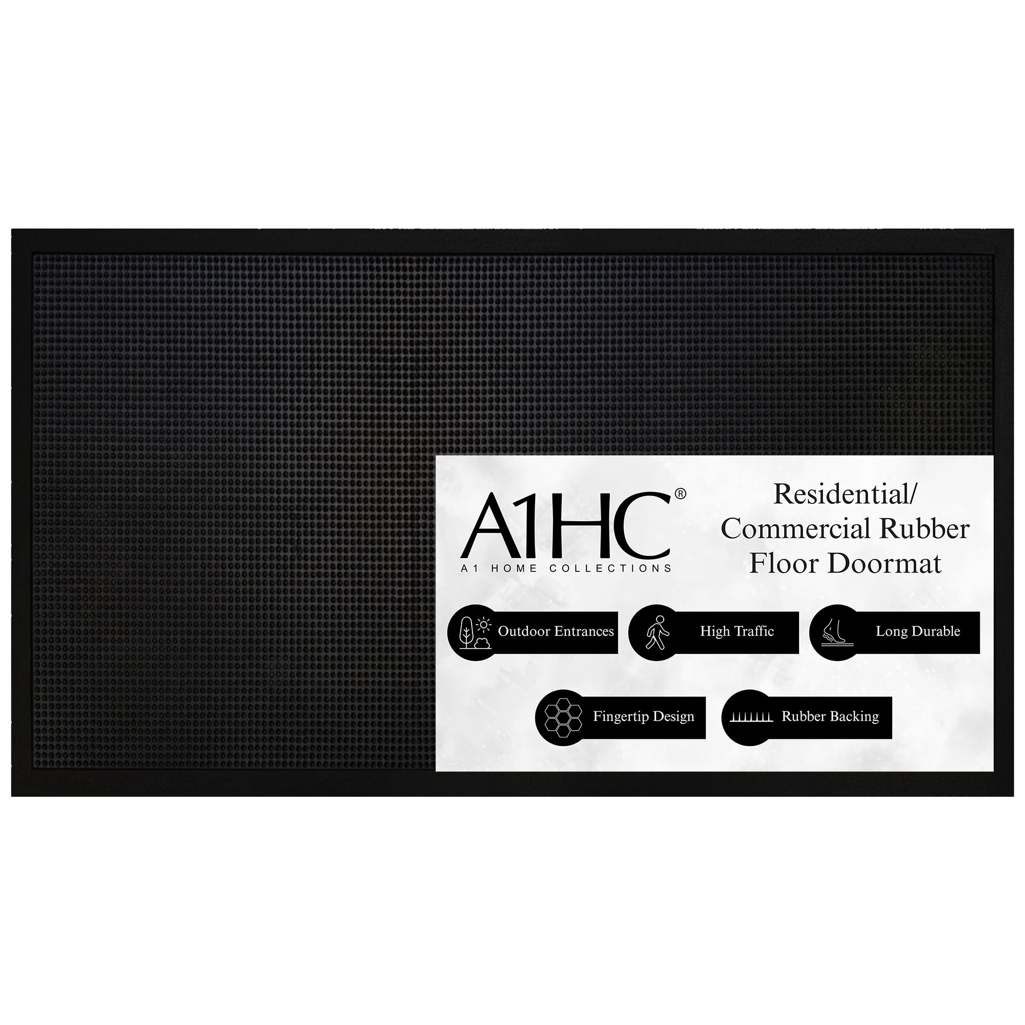 A1HC Natural Rubber Fingertip Entrance Floor Mat, 32"x40", Black Scraper Stud Mat, Premium Non-Slip Door Mat for Home, Garage & Commercial Use