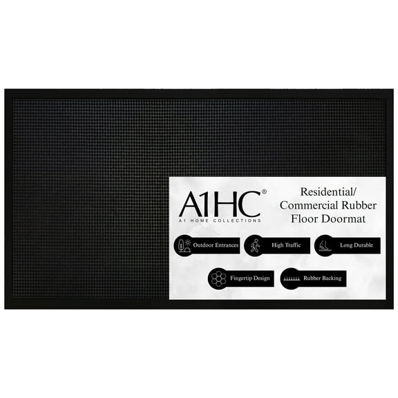 A1HC Natural Rubber Fingertip Entrance Floor Mat, 36"x70", Black Scraper Stud Mat, Premium Non-Slip Door Mat for Home, Garage & Commercial Use