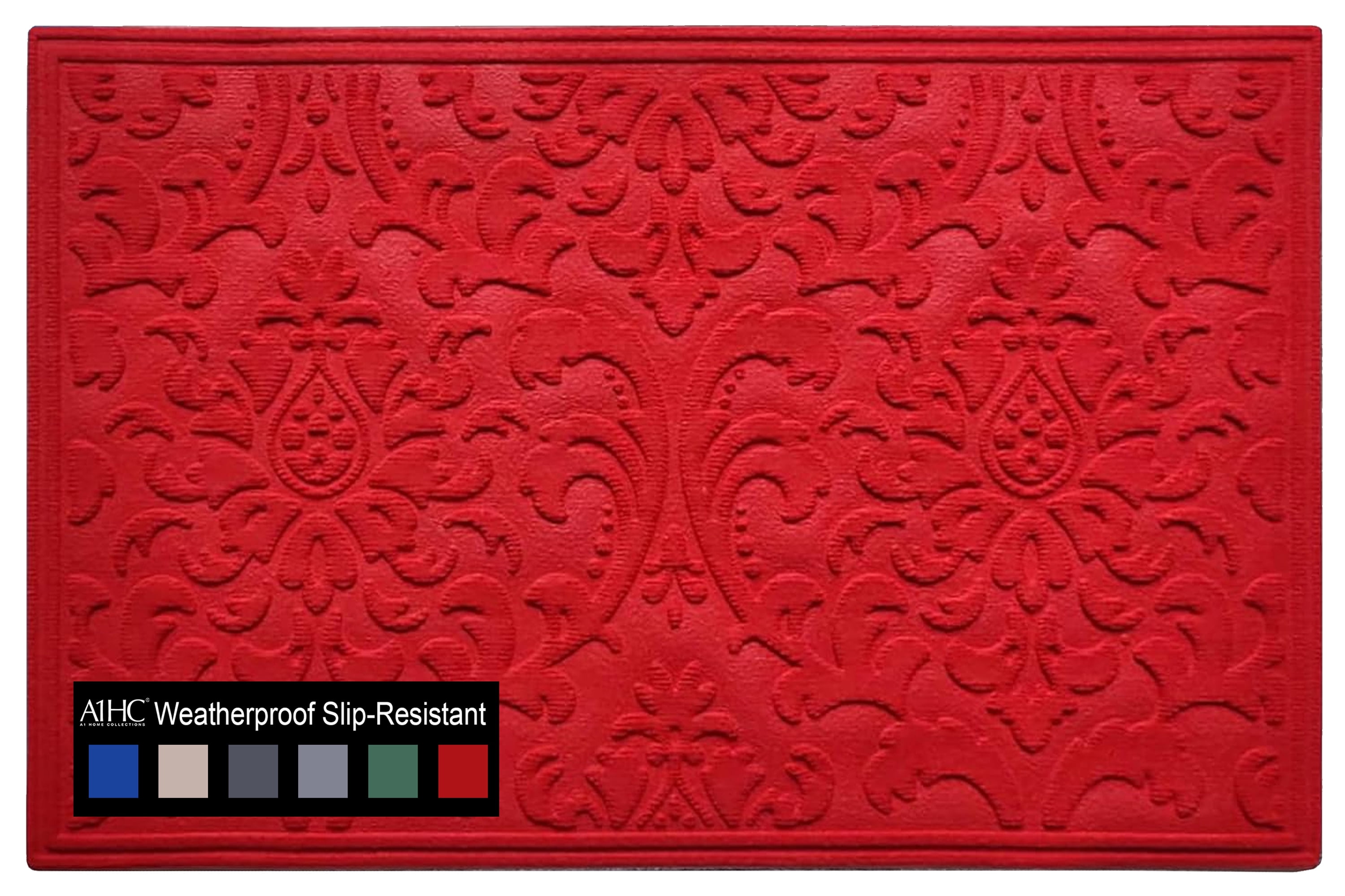 A1HC All Weather Dirt and Moisture Absorbing Polypropylene(PP) Door Mat with Tire Crumb Rubber Backing, Indoor Outdoor Use, Red, 24x36 Inch
