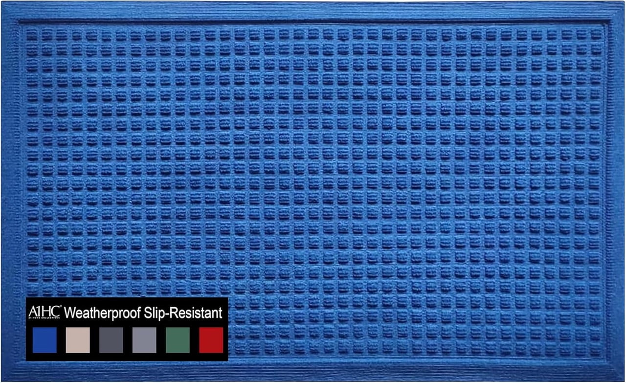 A1HC All Weather Dirt and Moisture Absorbing Polypropylene Door Mat with Tire Crumb Rubber Backing for Home and Office, Blue, 24x36 inches