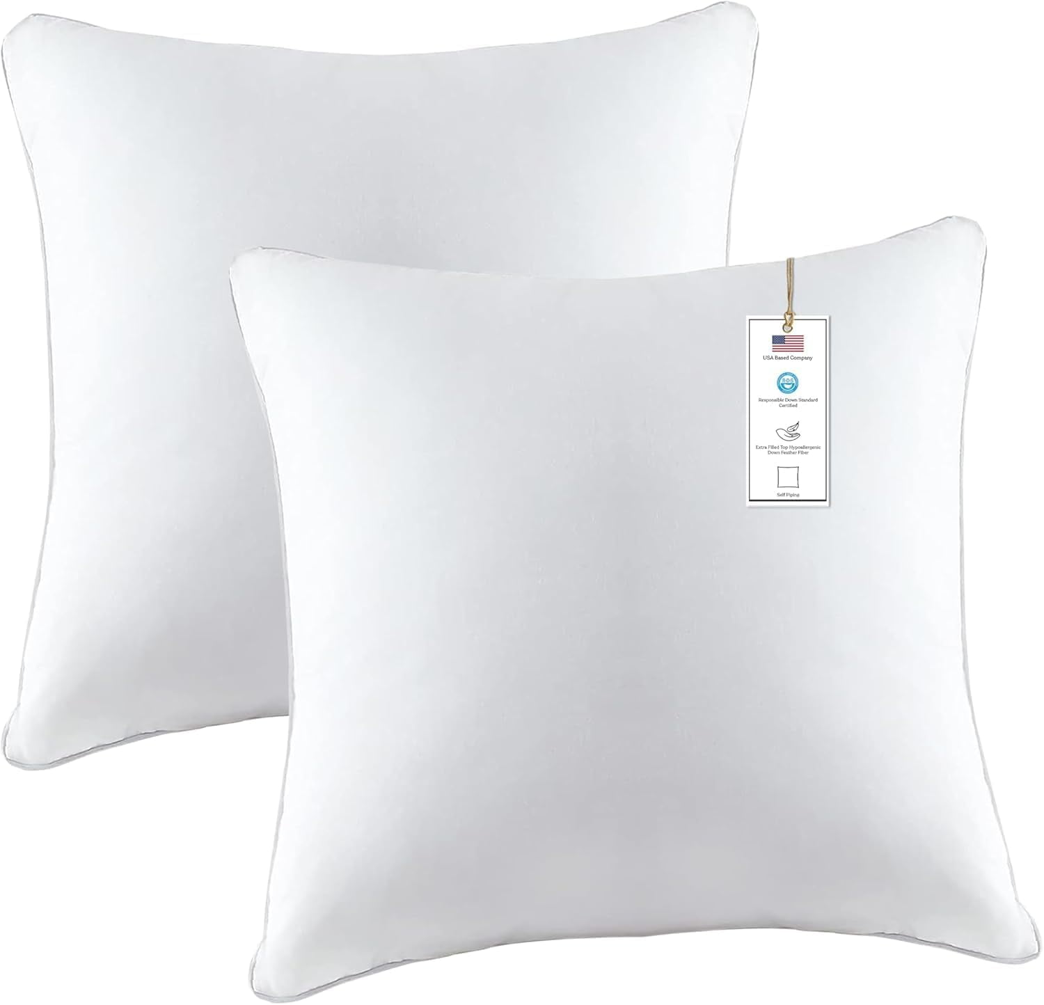A1HC Pillow Insert Sterilized Extra Hypoallergenic Poly Fill with 200 TC Cotton Shell Throw Pillows, Set of 2