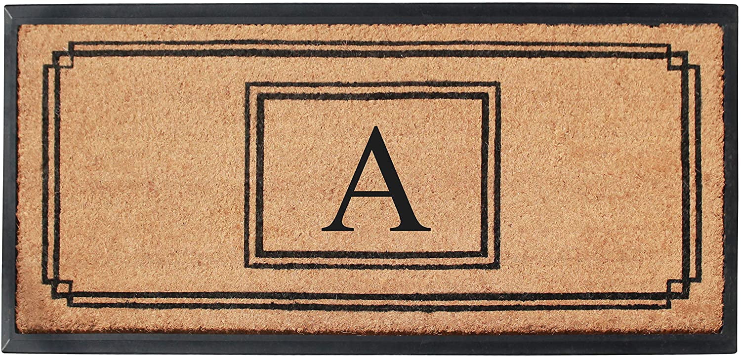 A1 Home Collections Rubber & Coir Mat, Heavy Duty, Extra Large, Front Door Mat 24"X48", Black/Beige Doormat Monogrammed A