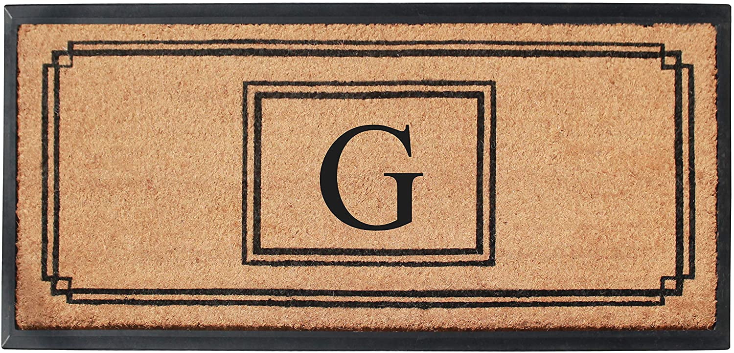 A1 Home Collections Rubber & Coir Mat, Heavy Duty, Extra Large, Front Door Mat 24"X48", Black/Beige Doormat Monogrammed G
