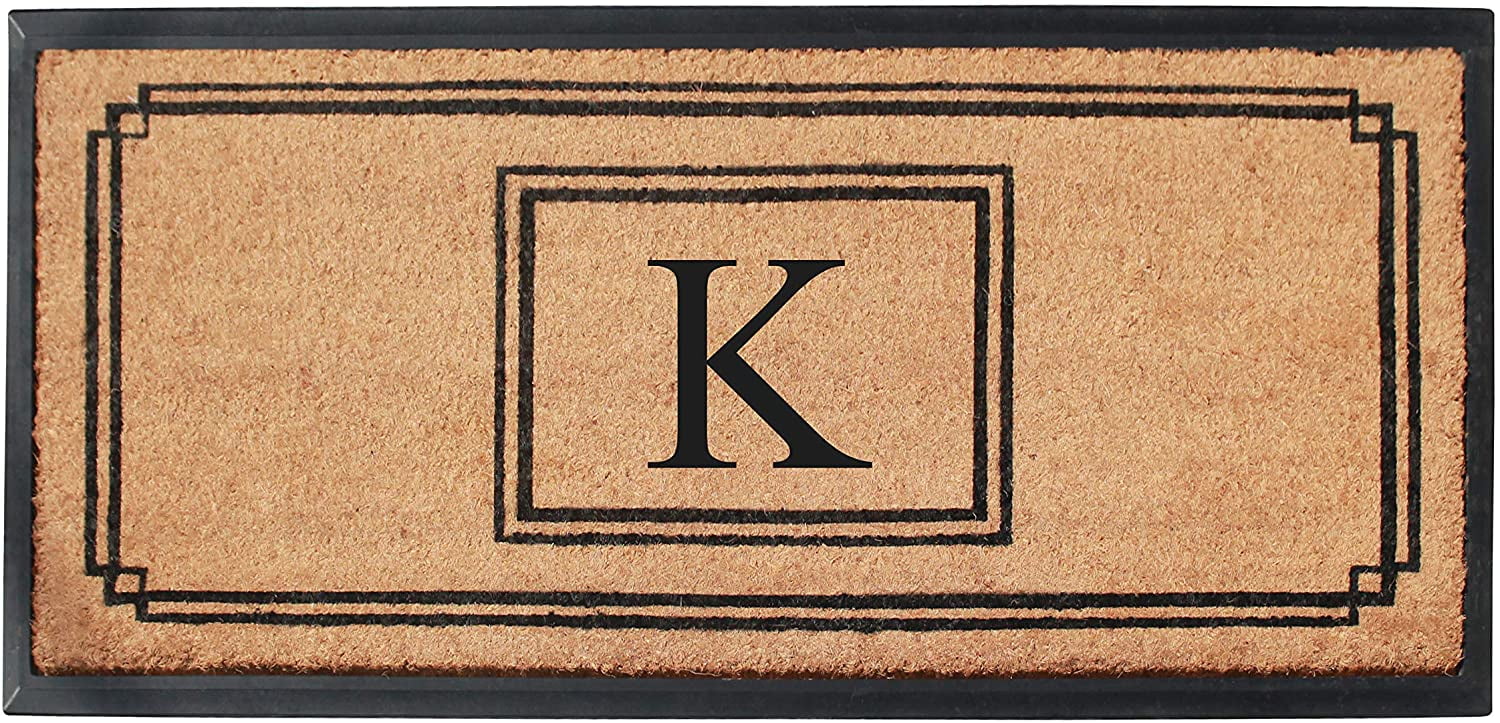 A1 Home Collections Rubber & Coir Mat, Heavy Duty, Extra Large, Front Door Mat 24"X48", Black/Beige Doormat Monogrammed K