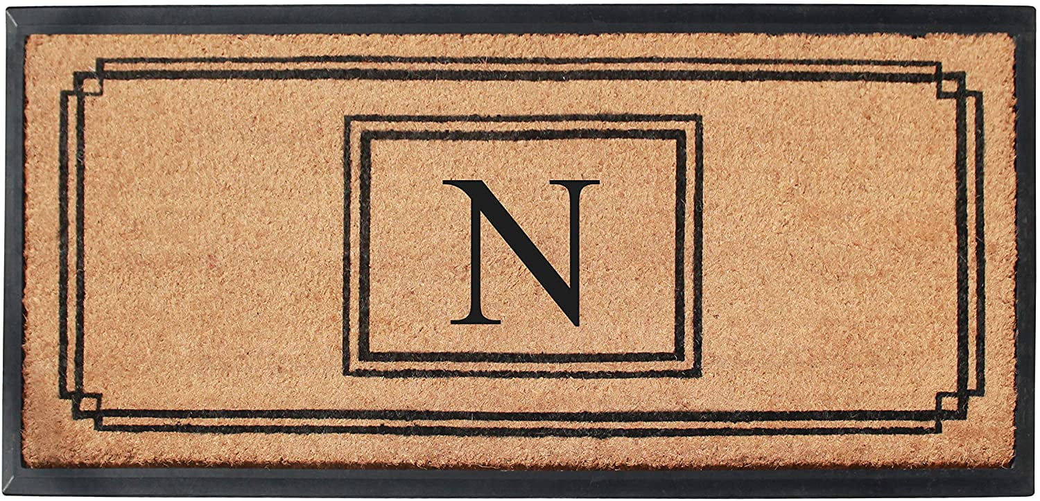 A1 Home Collections Rubber & Coir Mat, Heavy Duty, Extra Large, Front Door Mat 24"X48", Black/Beige Doormat Monogrammed N