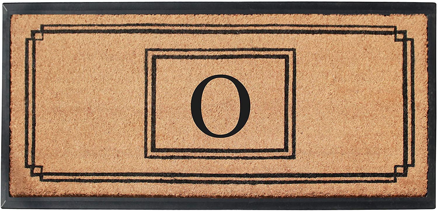 A1 Home Collections Rubber & Coir Mat, Heavy Duty, Extra Large, Front Door Mat 24"X48", Black/Beige Doormat Monogrammed O