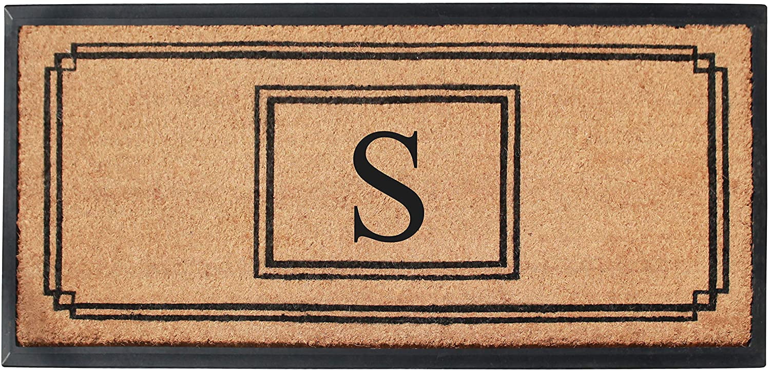A1 Home Collections Rubber & Coir Mat, Heavy Duty, Extra Large, Front Door Mat 24"X48", Black/Beige Doormat Monogrammed S