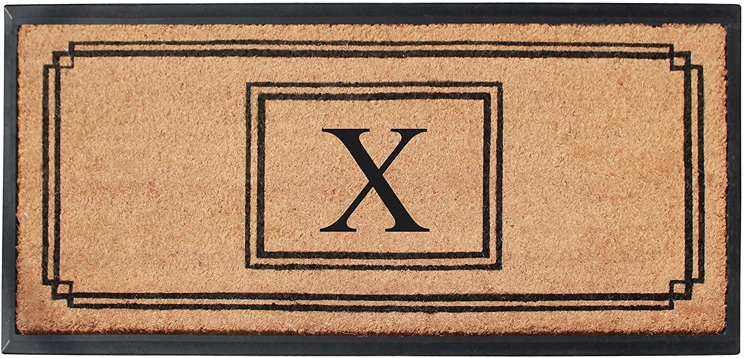 A1 Home Collections Rubber & Coir Mat, Heavy Duty, Extra Large, Front Door Mat 24"X48", Black/Beige Doormat Monogrammed X