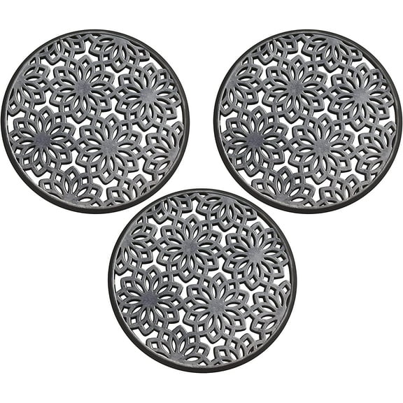 A1HC Rubber Multi Functional-Garden Stepping Stone Mat, Round, 14"X14", Black Set of 3