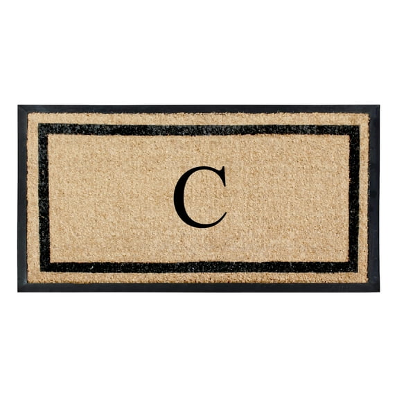 A1HC Rubber and Coir Door Mat Heavy Weight Large Entry Mat Outdoor Durable Monogrammed C Doormat 24"X48", Beige
