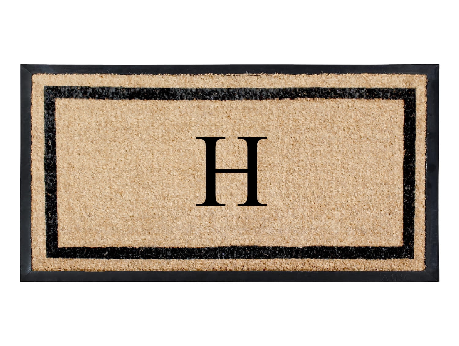 A1HC Rubber and Coir Door Mat Heavy Weight Large Entry Mat Outdoor Durable Monogrammed H Doormat 24"X48", Beige