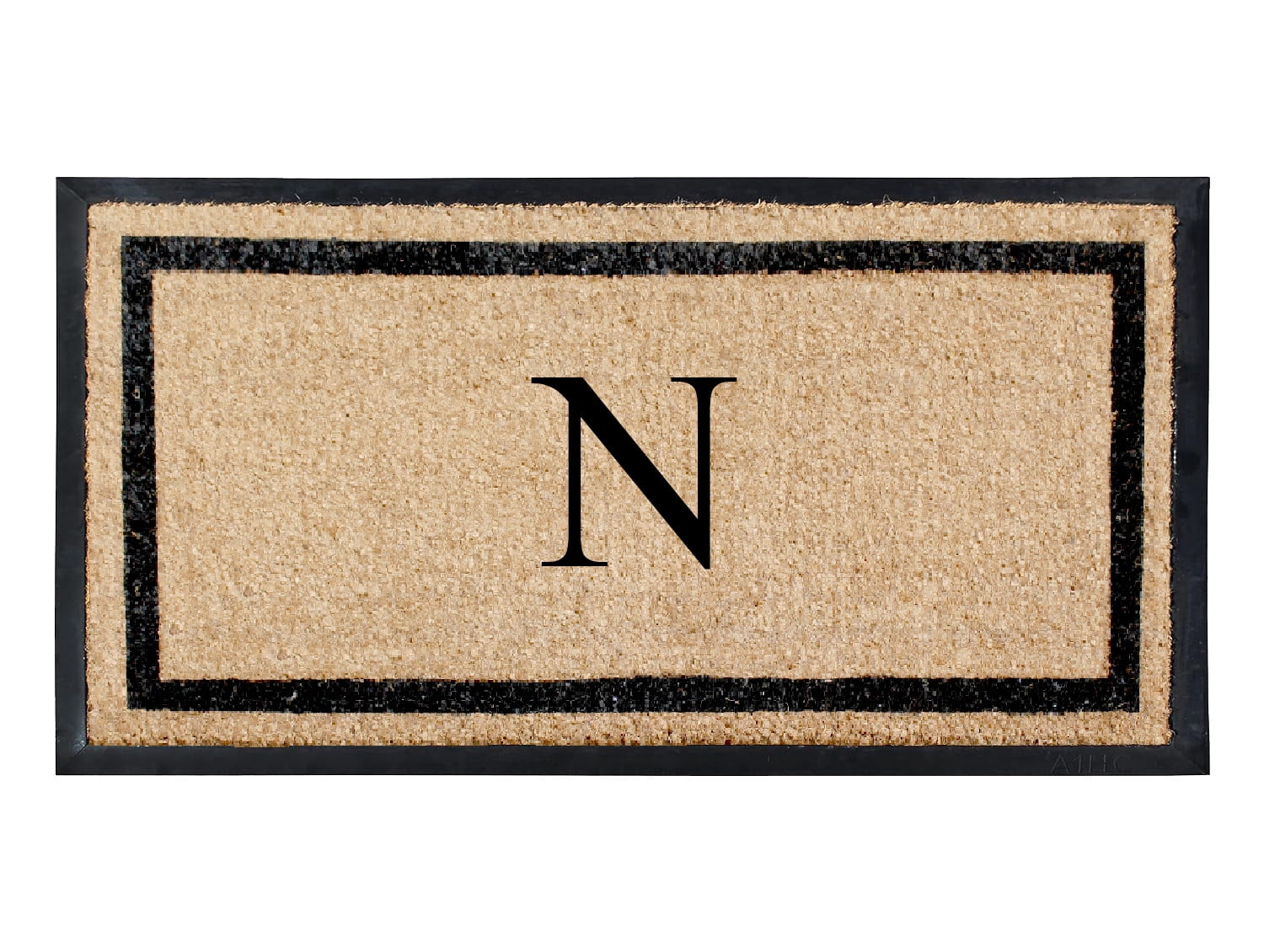 A1HC Rubber and Coir Door Mat Heavy Weight Large Entry Mat Outdoor Durable Monogrammed N Doormat 24"X48", Beige