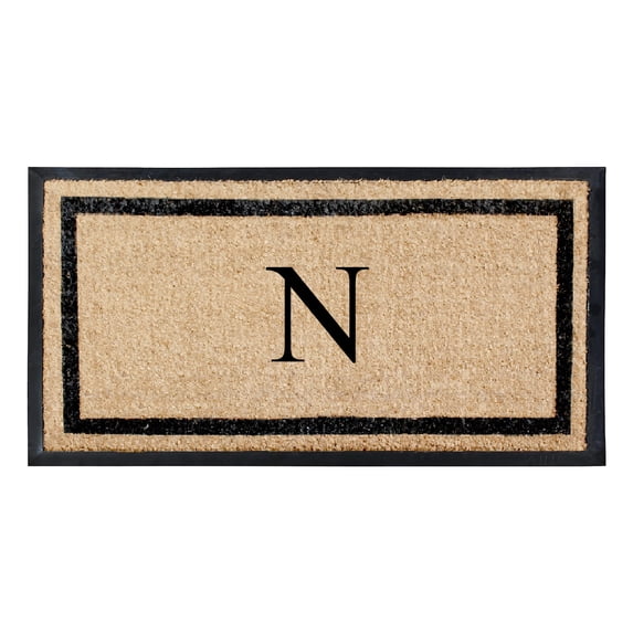 A1HC Rubber and Coir Door Mat Heavy Weight Large Entry Mat Outdoor Durable Monogrammed N Doormat 24"X48", Beige