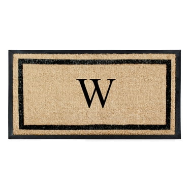A1HC Rubber and Coir Door Mat Heavy Weight Large Entry Mat Outdoor Durable Monogrammed W Doormat 24"X48", Beige