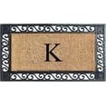 thumbnail image 1 of A1HC Natural Coir and Rubber Paisley border Monogrammed Doormat, Anti-Shed Treated Durable for Outdoor Entrance , 23"X38", Black, 1 of 7