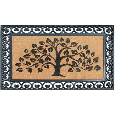 A1HC Rubber and Coir Tree of Life Classic Paisley Border Double Door Doormat 30"X48", Black/Beige