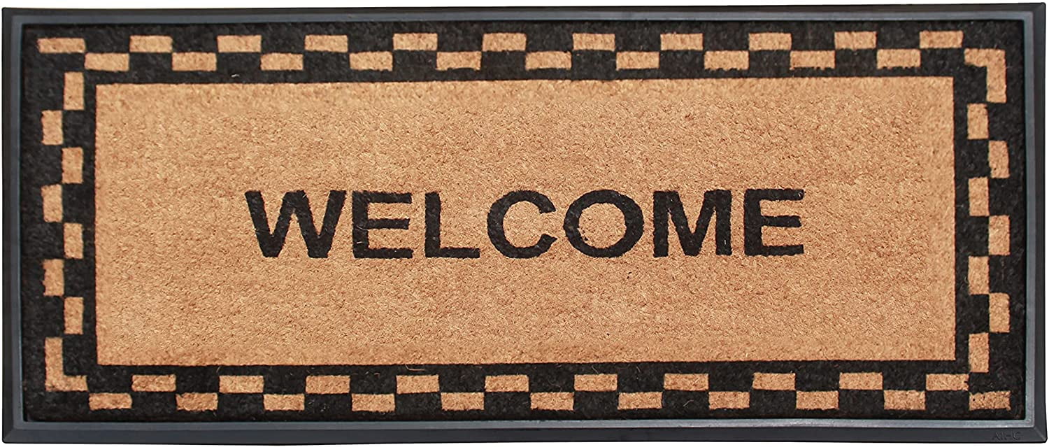 Heavy Duty Black and Beige Coir Rubber Outdoor Welcome Doormat