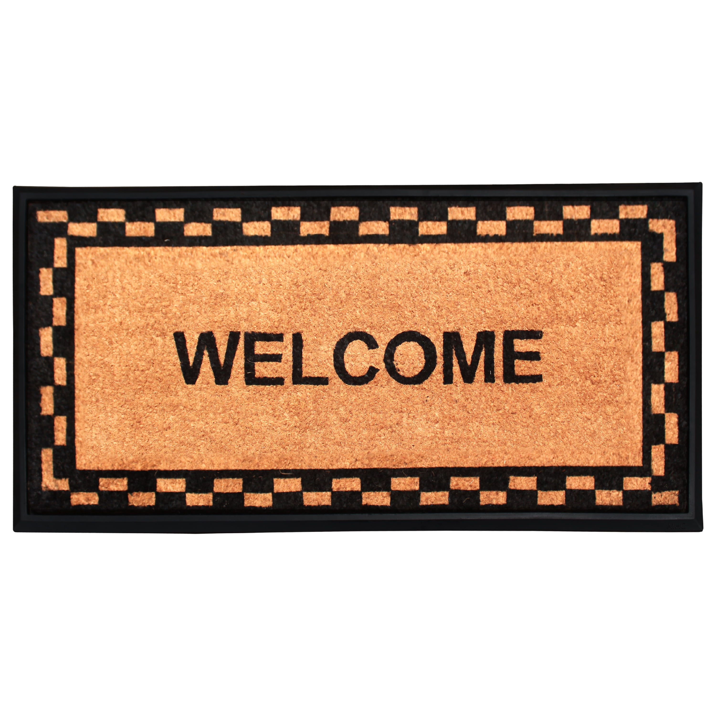 A1HC Rubber and Coir Welcome Heavy Duty Non-Slip Durable Doormat 24"X48", Black/Beige