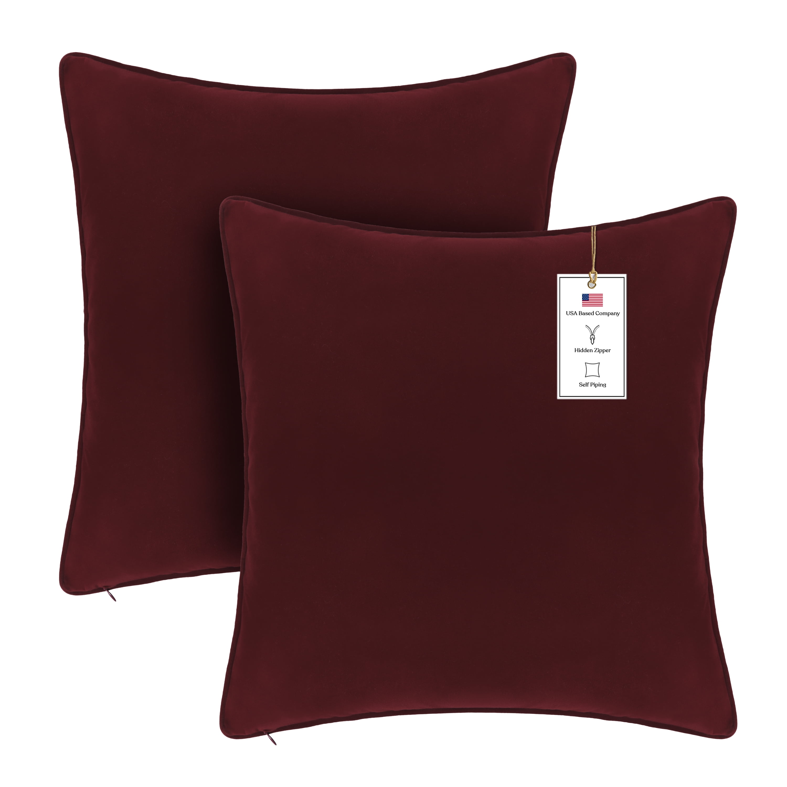 Wine Red 20" x 20" Velvet Throw Pillow Covers Set