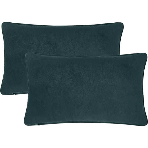 A1HC Set of 2 Luxurious Soft Velvet Throw Pillow Covers Only, 12"x20", Forest Green, Decorative Cushion Covers with Hidden YKK Zipper for Sofa or Bed