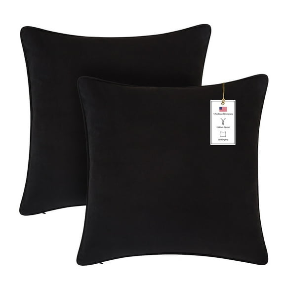 A1HC Set of 2 Luxurious Soft Velvet Throw Pillow Covers Only, 24"x24", Black, Decorative Cushion Covers with Hidden YKK Zipper for Sofa or Bed